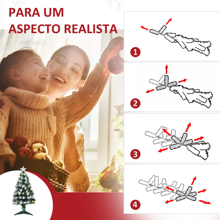 Árvore de Natal 90 cm Árvore de Natal com Fibra Óptica Árvore de Natal Artificial com 90 Luzes LED e 90 Ramos para Interior Verde e Branco
