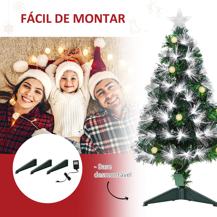 Árvore de Natal 90 cm Árvore de Natal com Fibra Óptica Árvore de Natal Artificial com 90 Luzes LED e 90 Ramos para Interior Verde e Branco