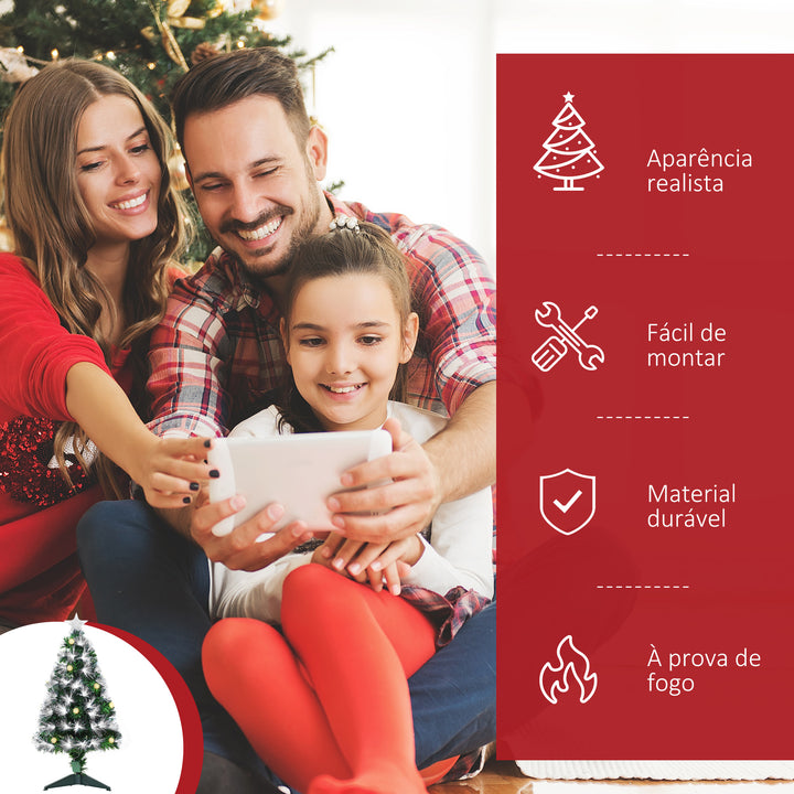 Árvore de Natal 90 cm Árvore de Natal com Fibra Óptica Árvore de Natal Artificial com 90 Luzes LED e 90 Ramos para Interior Verde e Branco