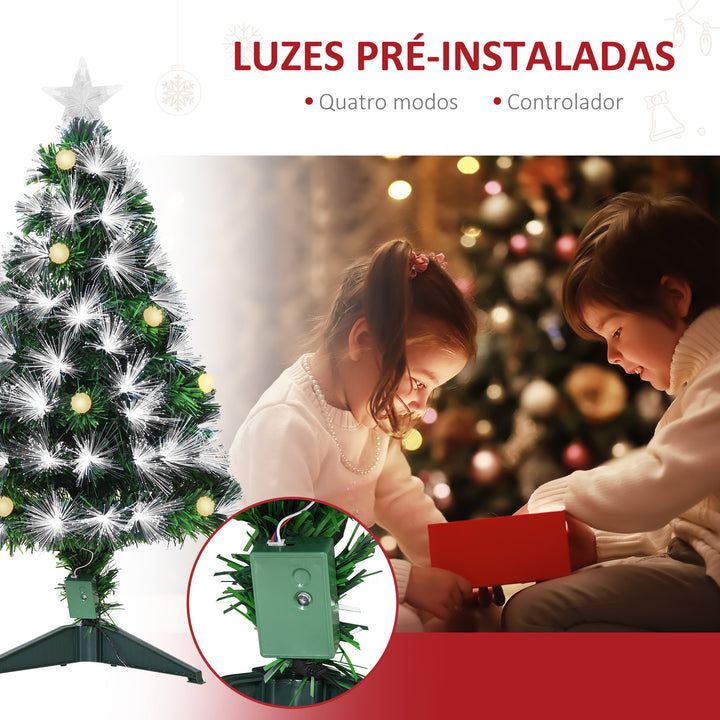 Árvore de Natal 90 cm Árvore de Natal com Fibra Óptica Árvore de Natal Artificial com 90 Luzes LED e 90 Ramos para Interior Verde e Branco