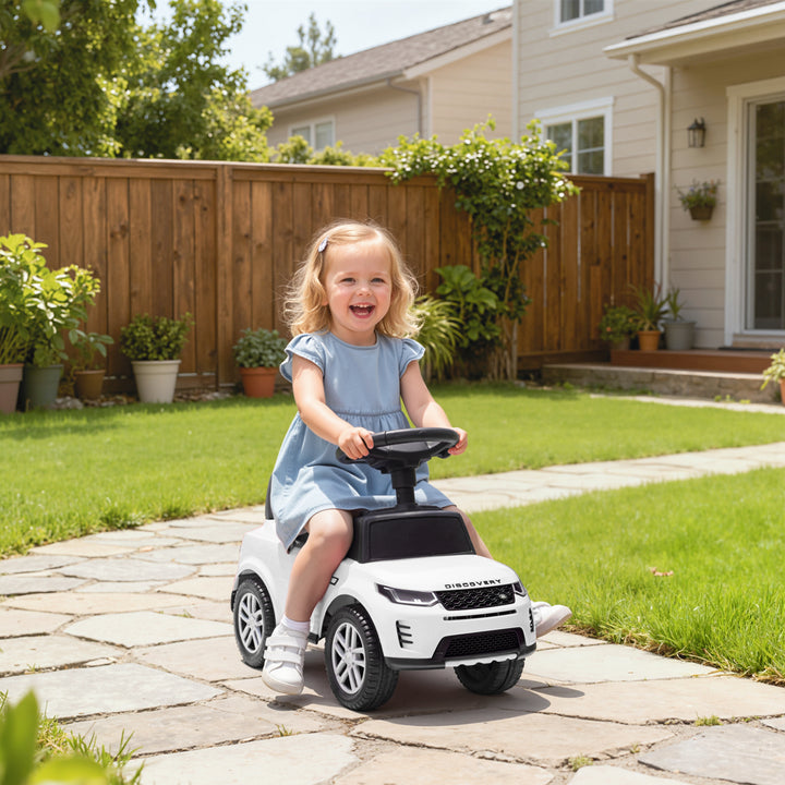 Carro Andador Infantil com Licença de Land Rover Carro Andador para Crianças de 18-36 Meses com Armazenamento Volante Buzina Sons de Motor 65,5x28x42 cm Branco