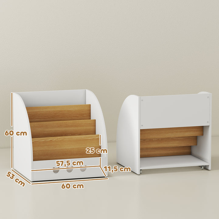 Estante Infantil para Brinquedos Organizador de Brinquedos de 4 Níveis com Compartimento Oculto para Quarto Infantil Sala de Jogos Creche 60x53x60 cm Branco e Madeira
