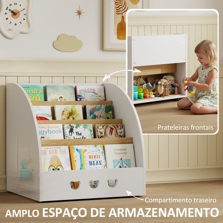 Estante Infantil para Brinquedos Organizador de Brinquedos de 4 Níveis com Compartimento Oculto para Quarto Infantil Sala de Jogos Creche 60x53x60 cm Branco e Madeira