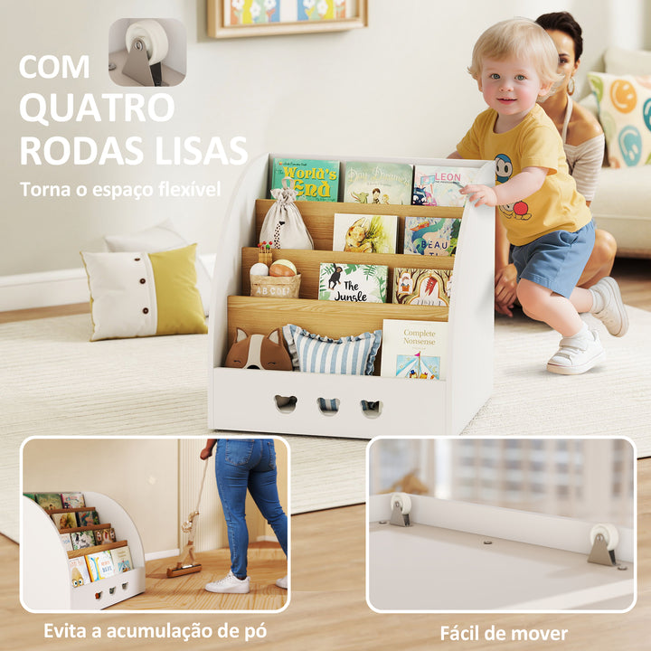 Estante Infantil para Brinquedos Organizador de Brinquedos de 4 Níveis com Compartimento Oculto para Quarto Infantil Sala de Jogos Creche 60x53x60 cm Branco e Madeira