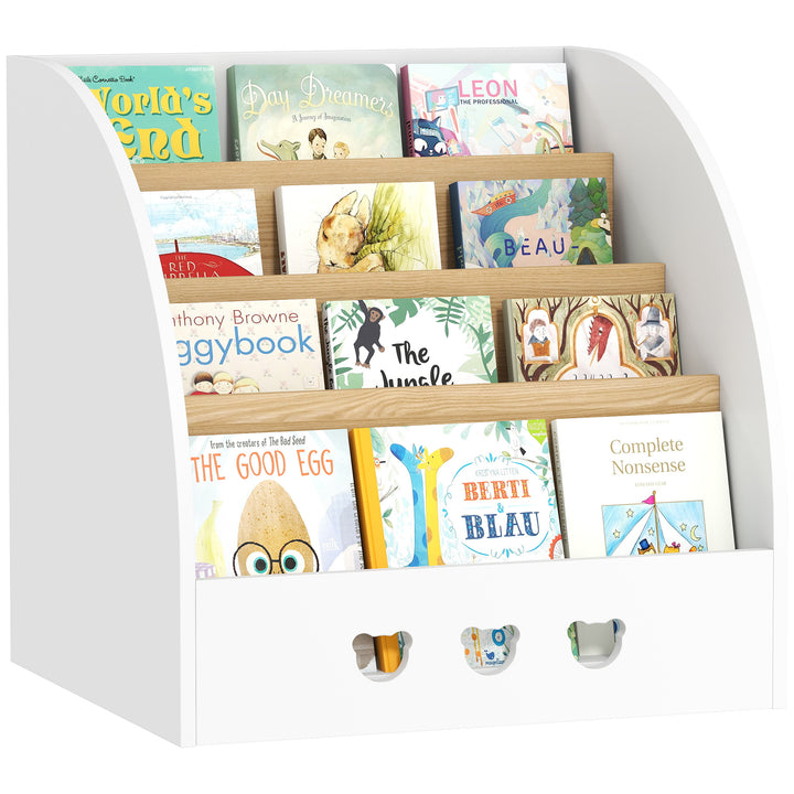 Estante Infantil para Brinquedos Organizador de Brinquedos de 4 Níveis com Compartimento Oculto para Quarto Infantil Sala de Jogos Creche 60x53x60 cm Branco e Madeira