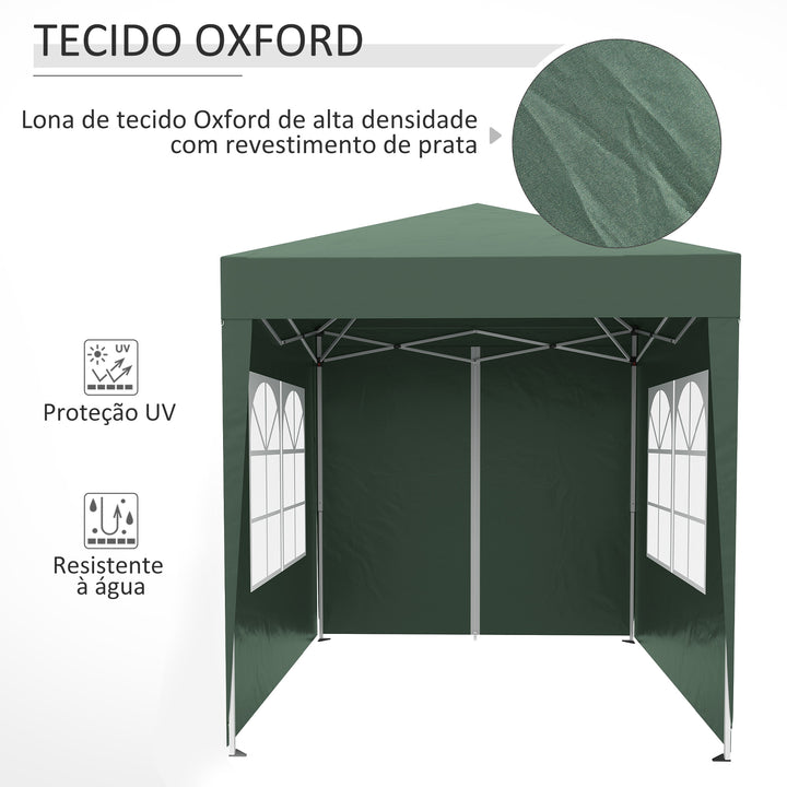 Tenda Dobrável 2x2 Tenda de Jardim com 4 Paredes Laterais Tecido Oxford 2 Portas 2 Janelas e Bolsa de Transporte para Exterior Terraço Campismo Festas Verde