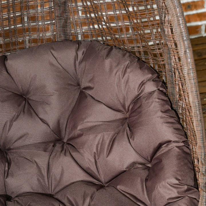 Poltrona Suspensa com Efeito Imitação de Vime Poltrona Pendurada com Estrutura de Aço Cesta Dobrável Bolso para Copos e Almofadas Suporta 120 kg para Interior e Exterior Marrom