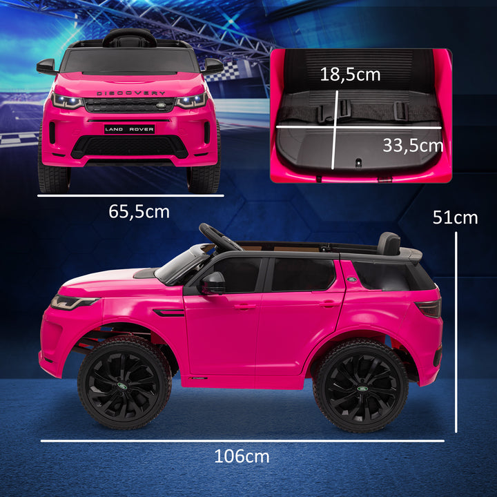 Carro Elétrico para Crianças acima de 3 Anos com Licença Land Rover Discovery Sport Carro Elétrico Infantil com Bateria 12V Controlo Remoto Faróis Buzina e Música 106x65,5x51 cm Rosa
