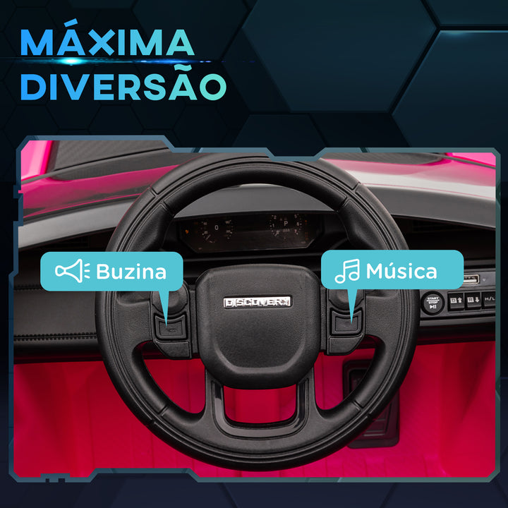 Carro Elétrico para Crianças acima de 3 Anos com Licença Land Rover Discovery Sport Carro Elétrico Infantil com Bateria 12V Controlo Remoto Faróis Buzina e Música 106x65,5x51 cm Rosa