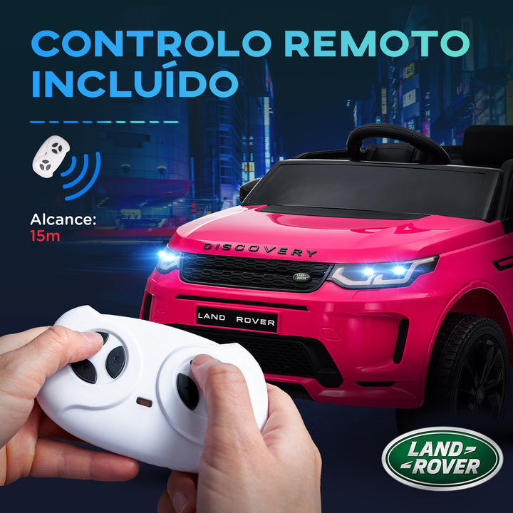 Carro Elétrico para Crianças acima de 3 Anos com Licença Land Rover Discovery Sport Carro Elétrico Infantil com Bateria 12V Controlo Remoto Faróis Buzina e Música 106x65,5x51 cm Rosa