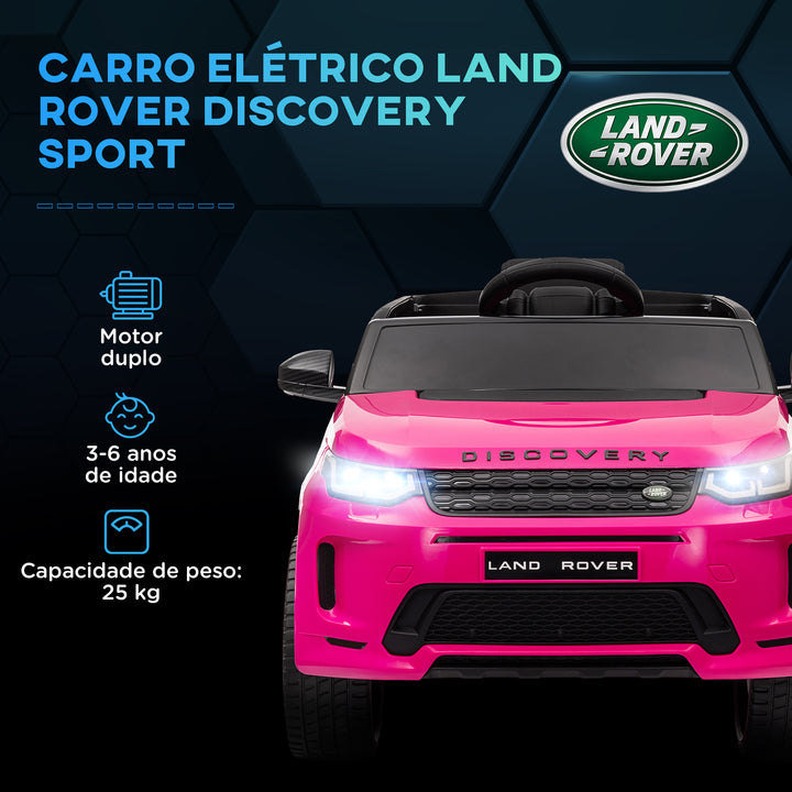 Carro Elétrico para Crianças acima de 3 Anos com Licença Land Rover Discovery Sport Carro Elétrico Infantil com Bateria 12V Controlo Remoto Faróis Buzina e Música 106x65,5x51 cm Rosa