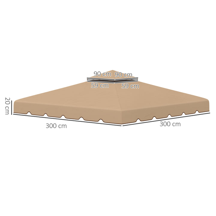 Cobertura de Substituição para Pérgola 300x300 cm Teto de Substituição para Pérgolas Exterior com Duplo Teto e 8 Orifícios de Drenagem Cáqui
