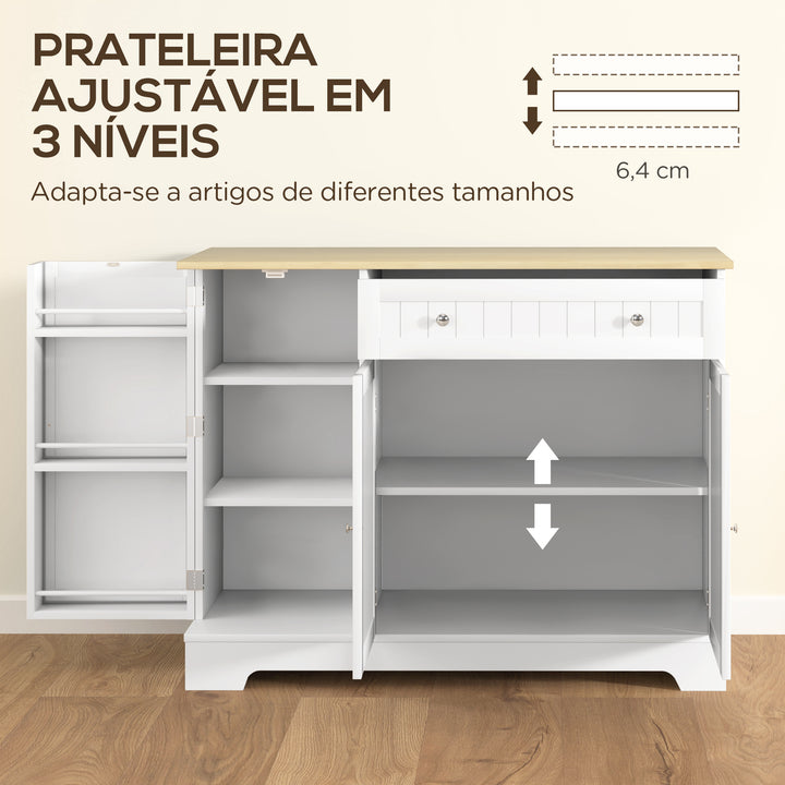 Aparador de Cozinha Armário de Cozinha com Prateleiras Gaveta Portas Magnéticas Prateleiras Ajustáveis Aparador para Sala de Jantar 105x40x83 cm Branco e Madeira