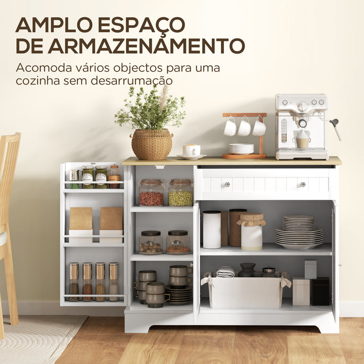 Aparador de Cozinha Armário de Cozinha com Prateleiras Gaveta Portas Magnéticas Prateleiras Ajustáveis Aparador para Sala de Jantar 105x40x83 cm Branco e Madeira
