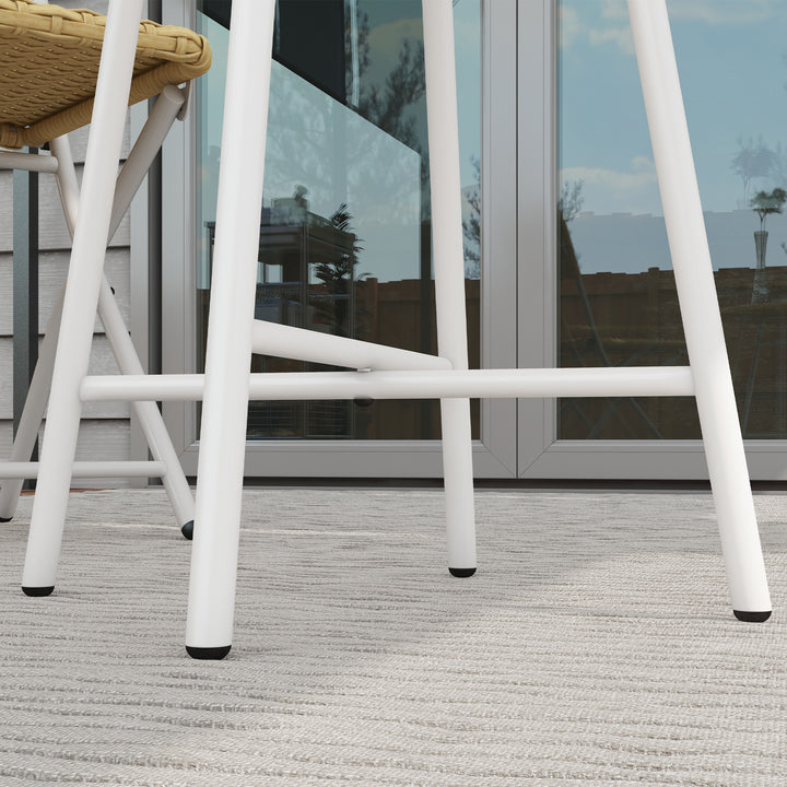 Mesa Auxiliar de Vime Sintético Mesa de Centro Redonda com Bancada de Madeira Plástica e Estrutura de Aço Galvanizado Carga Máxima 30 kg para Varanda Jardim 50x50x55 cm Madeira e Bege