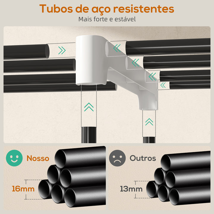 Armário de Roupa Aberto 142x43x185 cm Armário para Roupas com 4 Prateleiras de Tecido 3 Barras para Pendurar e Estrutura de Metal para Quarto Sala Closet Cinzento