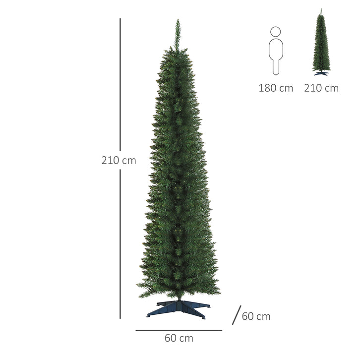 Árvore de Natal Artificial 210cm Ignífugo com 499 Pontas de Ramo PVC e Suporte de Metal Decoração de Natal para Interiores Fácil de Montar Verde