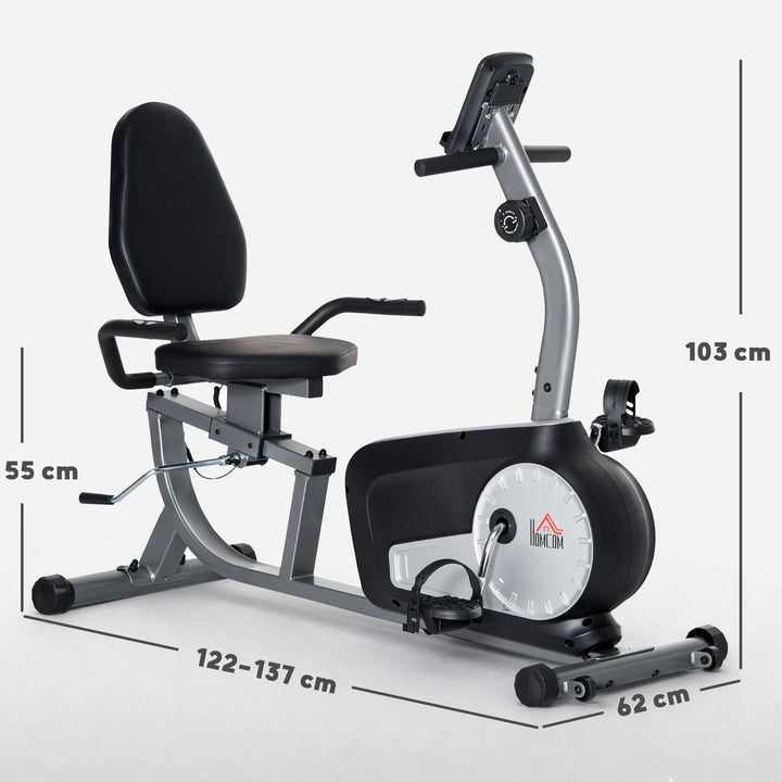 Bicicleta Estática com Encosto Bicicleta de Exercícios Fitness com 8 Níveis de Resistência Magnética Comprimento Ajustável Ecrã LCD para Casa Escritório Ginásio Cinza