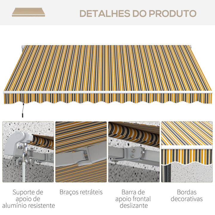 Toldo Manual Retrátil 350x250 cm Toldo para Varanda com Manivela de Metal Impermeável e Anti-UV Toldo Enrolável de Exterior para Jardim Terraço Janelas Cinza e Amarelo