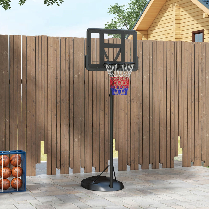 Tabela de Basquetebol com Altura Ajustável 216-277 cm Aro de Basquetebol para Exterior com Rodas e Base Recarregável para Adolescentes Preto