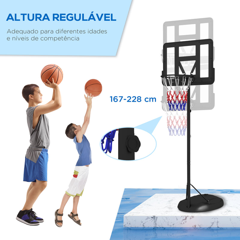 Tabela de Basquetebol com Altura Ajustável 216-277 cm Aro de Basquetebol para Exterior com Rodas e Base Recarregável para Adolescentes Preto