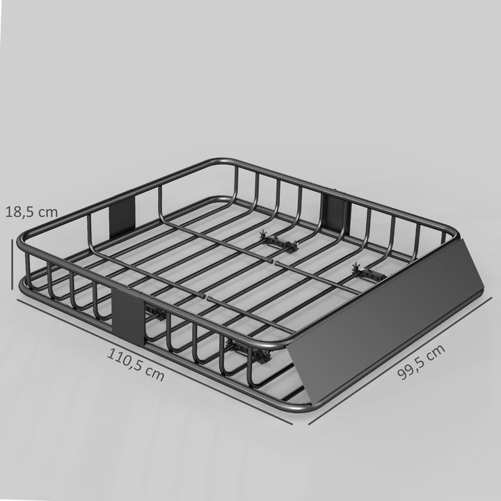 Cesta para Tejadilho Universal para Veículos em Aço Baca Porta-Bagagens Automóvel Carga 90,7 kg com Defletor Barras Laterais para SUVs Pickups Sedans 110,5x99,5x18,5 cm Preto