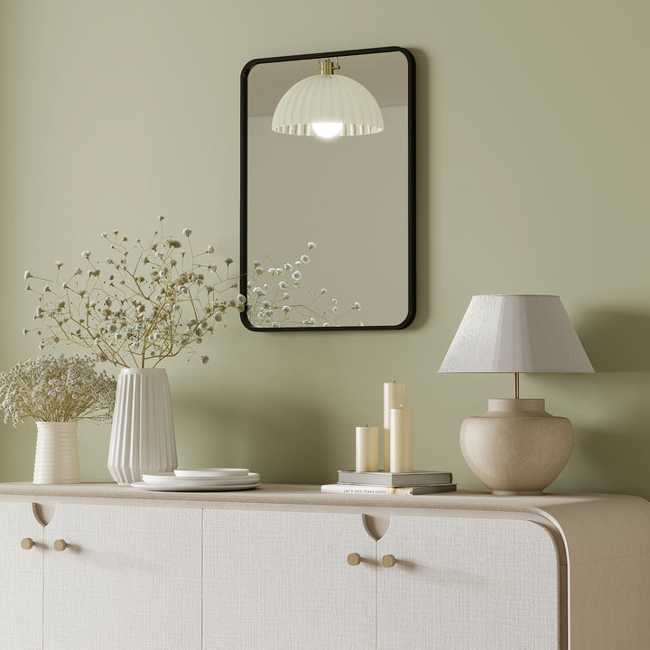 Espelho Casa de Banho 50x70 cm Espelho Retangular Espelho de Parede com Estrutura de Metal Vertical e Horizontal para Entrada Sala de Estar Preto