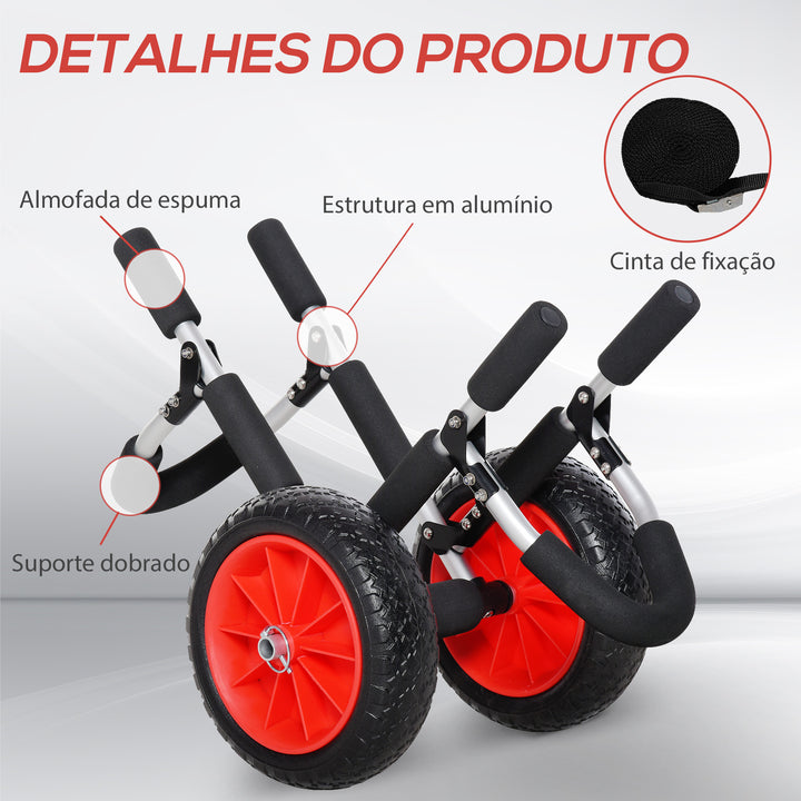 Carrinho de Transporte para Prancha de Surf Carrinho de Transporte Dobrável com 2 Rodas Carga Máxima 45 kg e Estrutura de Alumínio para Prancha de Surf com Espessura Inferior a 12,5 cm 64x55x38,5 cm Preto e Vermelho