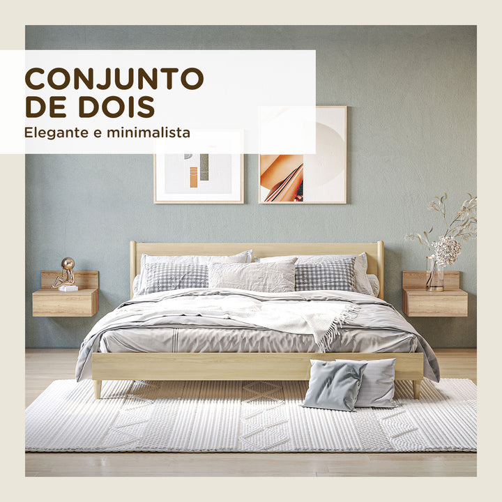 2 Mesas de Cabeceira Flutuante Conjunto de 2 Mesas de Cabeceira de Parede com Gaveta de Armazenamento para Dormitório 43x36,5x30,5 cm Madeira