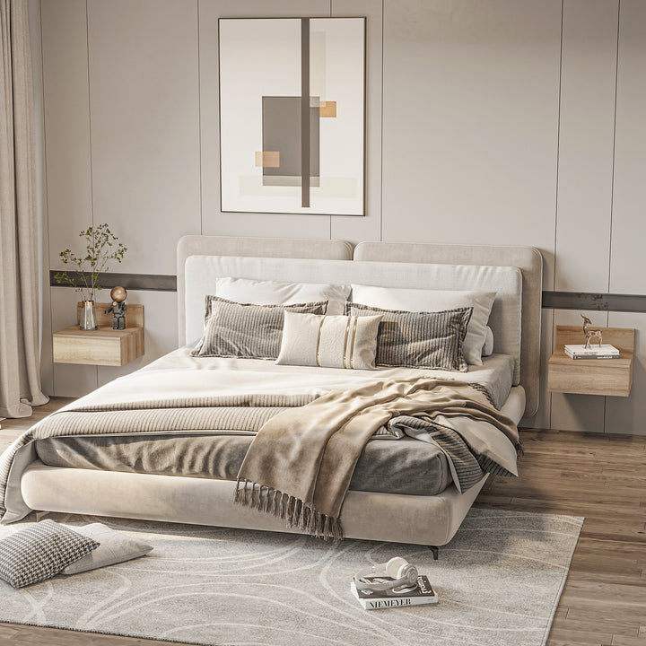 2 Mesas de Cabeceira Flutuante Conjunto de 2 Mesas de Cabeceira de Parede com Gaveta de Armazenamento para Dormitório 43x36,5x30,5 cm Madeira