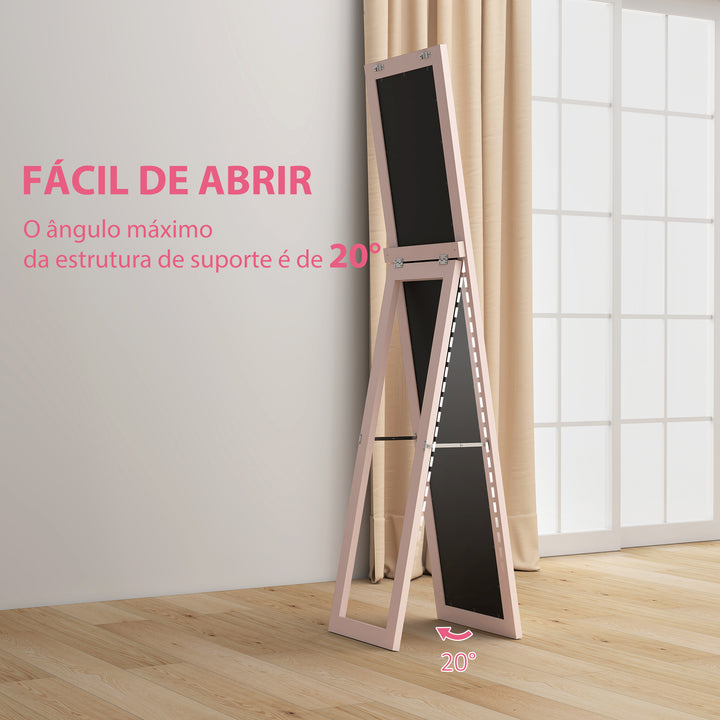 Espelho de Corpo Inteiro 37x155 cm Espelho de Pé Espelho de Parede Retangular com Estrutura de Madeira Decorativo para Sala de Estar Dormitório Corredor Rosa Claro