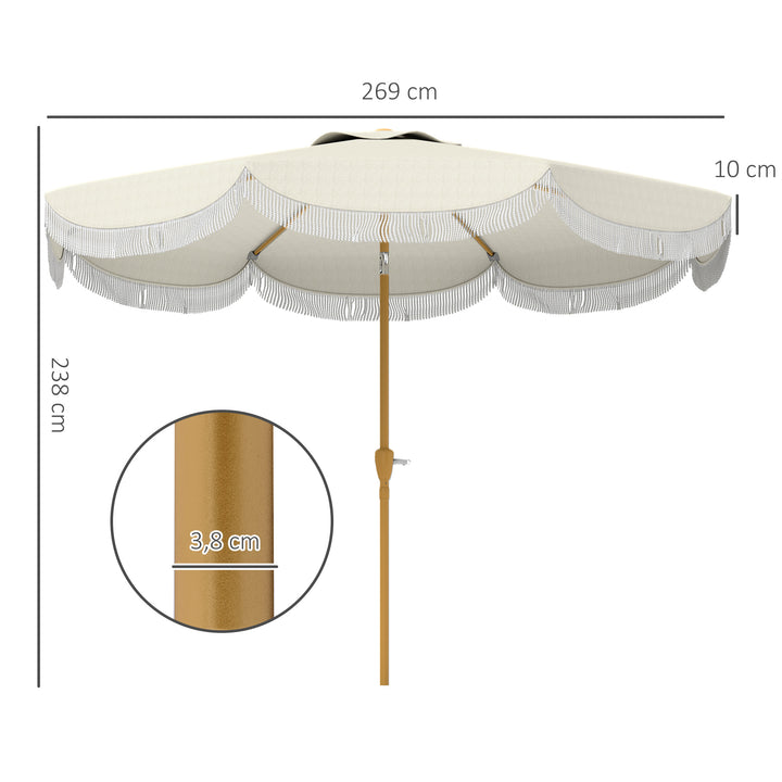 Chapéu de Sol de Jardim Ø269 cm Chapéu de Sol de Exterior com Ângulo Ajustável e Manivela Proteção UV30+ Chapéu de Sol para Pátio Varanda Bege