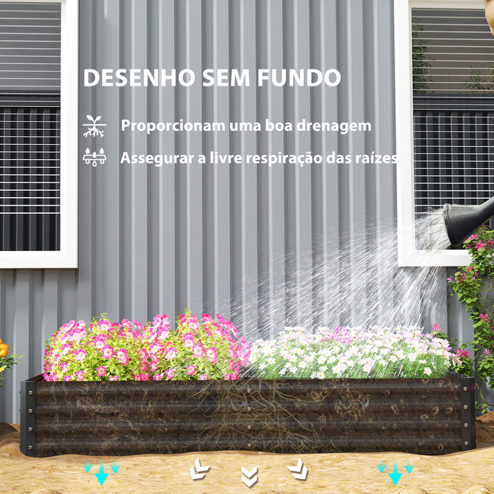 Caixa de Plantio de Aço Galvanizado Horta para Cultivar Plantas Flores Ervas Floreira Grande de Exterior Retangular com Fundo Aberto 180x90x30 cm Cinzento Escuro