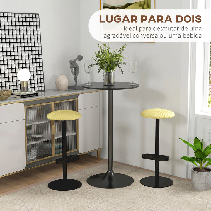 Mesa de Bar Redonda Mesa Alta de Cozinha Moderna com Bancada Pintada e Estrutura de Aço para 2 Pessoas para Casa Sala de Jantar Ø60x102 cm Preto
