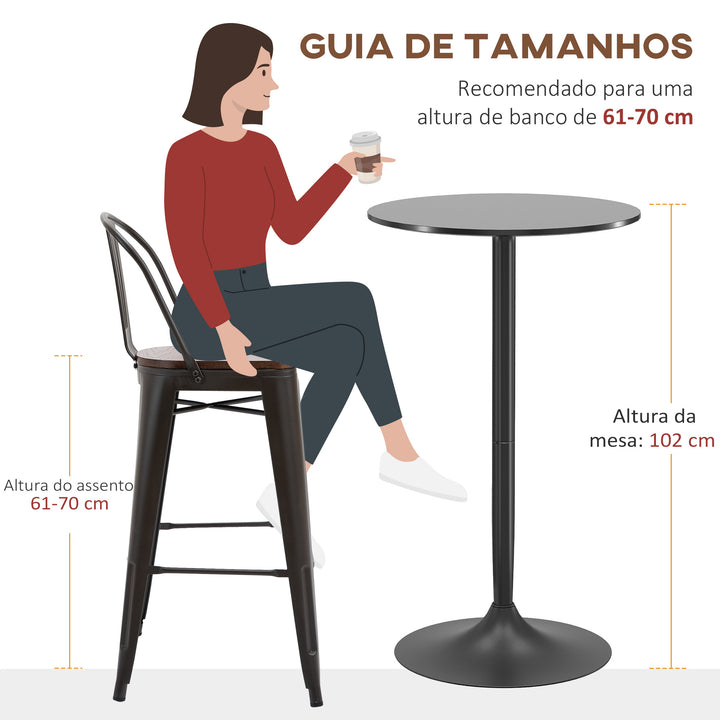 Mesa de Bar Redonda Mesa Alta de Cozinha Moderna com Bancada Pintada e Estrutura de Aço para 2 Pessoas para Casa Sala de Jantar Ø60x102 cm Preto