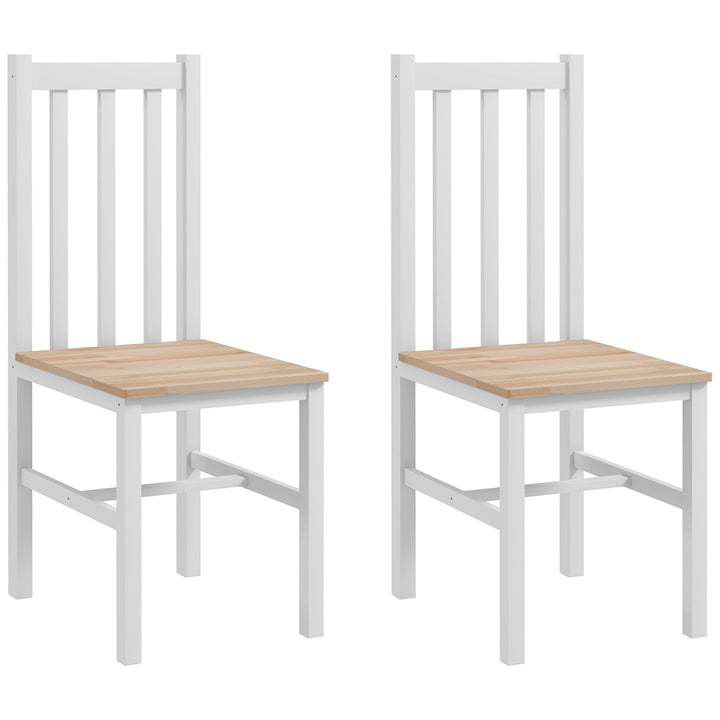 Conjunto de 2 Cadeiras de Sala de Jantar Cadeiras de Cozinha com Encosto de Ripas Estrutura de Madeira de Pinho para Sala de Estar Capacidade 120 kg 38,5x47,5x99 cm Branco