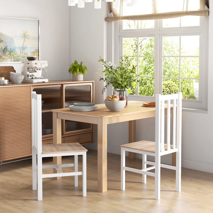 Conjunto de 2 Cadeiras de Sala de Jantar Cadeiras de Cozinha com Encosto de Ripas Estrutura de Madeira de Pinho para Sala de Estar Capacidade 120 kg 38,5x47,5x99 cm Branco