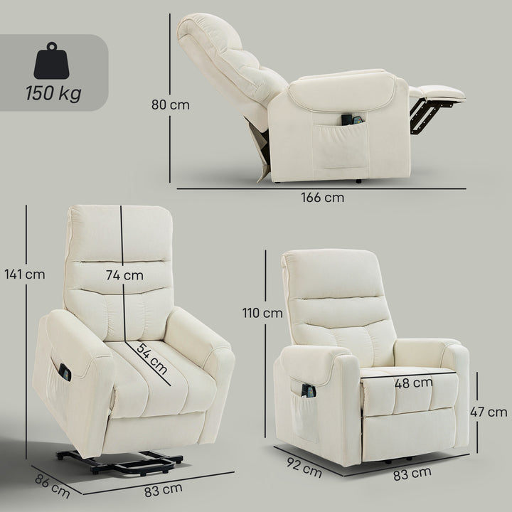 Poltrona de Massagem Relax Poltrona Levanta Pessoas com Reclinação Elétrica em até 135° com Controle Remoto e 8 Zonas de Massagem Estofado em Veludo Cotelê e Acolchoada 83x92x110 cm Bege