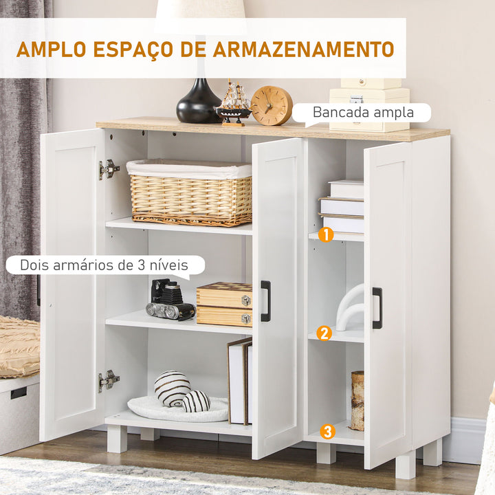 Aparador de Cozinha Armário para Sala de Estar Móvel Buffet com 3 Portas e Prateleiras Ajustáveis para Sala de Jantar Estilo Nórdico 90x30x90 cm Branco e Madeira