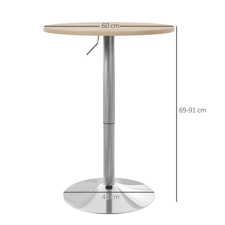 Mesa Alta de Cozinha Mesa Alta de Bar Redonda para 2 Pessoas Altura Ajustável 69-91 cm Tampo Giratório 360° Base de Aço para Sala Sala de Jantar Cozinha 60x60x91 cm Carvalho Claro