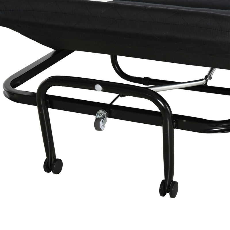 Cama Dobrável 184x65 cm Cama Dobrável Ajustável em 5 Níveis Rodas Universáis e Estrutura de Metal Carga Máxima 120 kg Preto