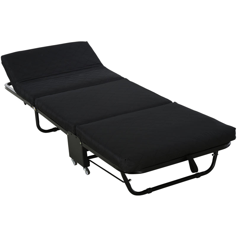 Cama Dobrável 184x65 cm Cama Dobrável Ajustável em 5 Níveis Rodas Universáis e Estrutura de Metal Carga Máxima 120 kg Preto