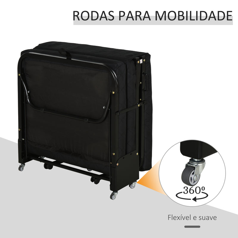 Cama Dobrável 184x65 cm Cama Dobrável Ajustável em 5 Níveis Rodas Universáis e Estrutura de Metal Carga Máxima 120 kg Preto