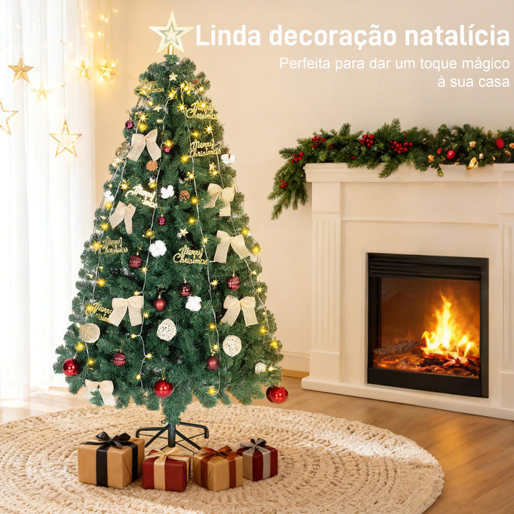 Árvore de Natal de 180 cm com Decorações 200 Luzes LED Branco Quente Árvore de Natal Decorada com 8 Modos de Iluminação 650 Ramos Suporte de Aço Decoração para Casa Festa Interior Verde