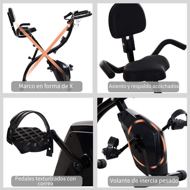 Bicicleta ergométrica dobrável ajustável em altura e resistência com tela LCD e assento com encosto 51x97x115 cm Preto