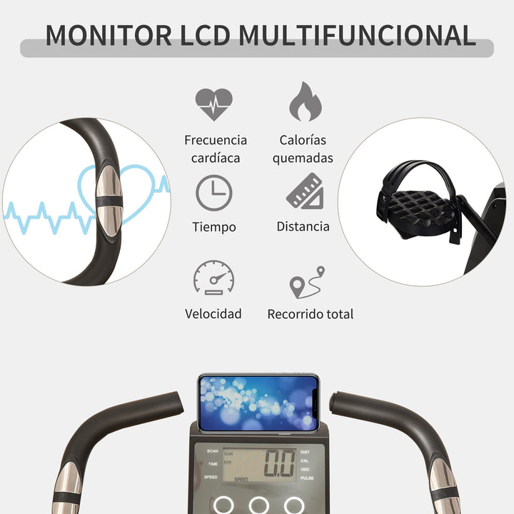 Bicicleta ergométrica dobrável ajustável em altura e resistência com tela LCD e assento com encosto 51x97x115 cm Preto