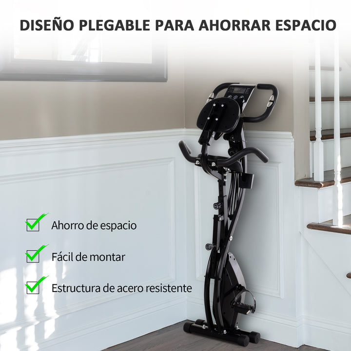 Bicicleta ergométrica dobrável ajustável em altura e resistência com tela LCD e assento com encosto 51x97x115 cm Preto