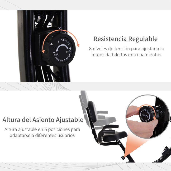 Bicicleta ergométrica dobrável ajustável em altura e resistência com tela LCD e assento com encosto 51x97x115 cm Preto