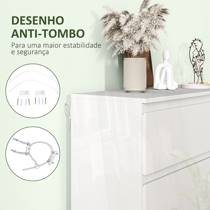 Cómoda com 6 Gavetas de Madeira Cómoda de Dormitório Cómoda Branca para Sala de Estar Estilo Moderno 112x34x75 cm Branco Brilhante