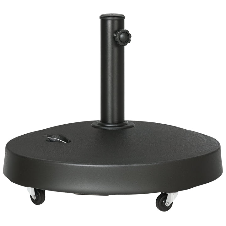 Base para Chapéu de Sol de Resina 23,5 kg com Rodas e Alça Retrátil Base para Chapéu de Sol Quadrada para Mastros de Ø32/48 mm para Jardim Varanda Pátio Ø53x41 cm Preto
